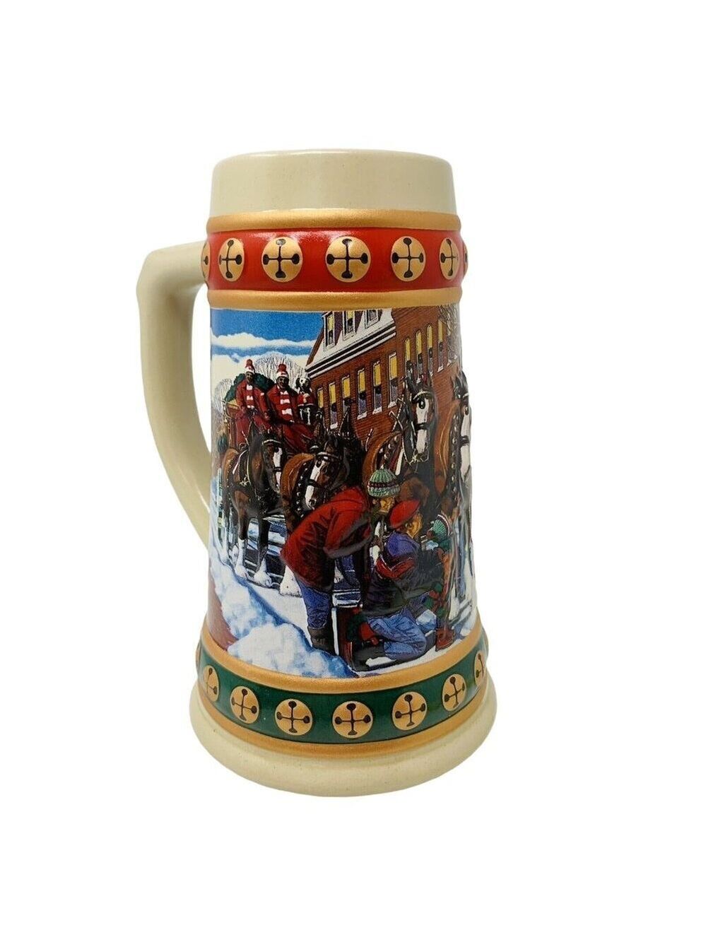 Budweiser Holiday Stein Collection Hometown Holiday Sleigh Bell Clydesdale Horse